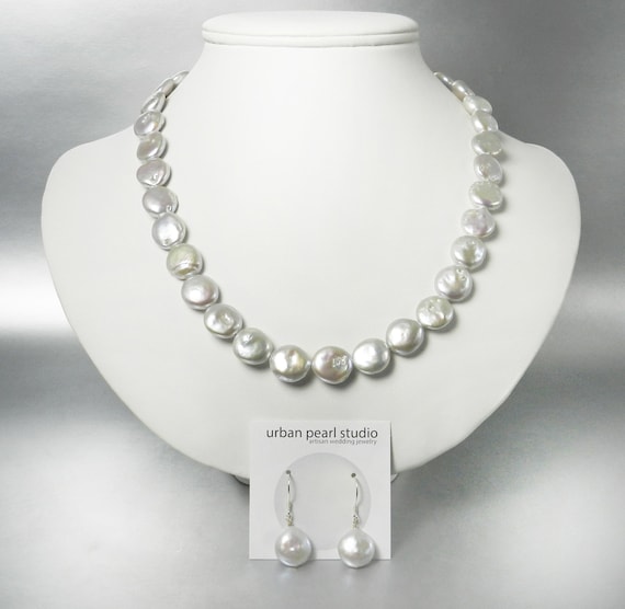 Grey// White Shades Five Strand Faux Biwa Pearl Necklace