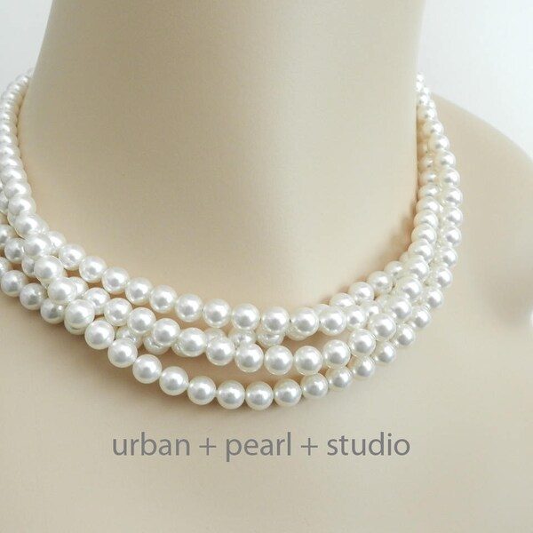Multi Strand Pearl Necklace Power Pearls Swarovski Pearl Choker 16 In Pearl Necklace 4 Strand Pearl Necklace