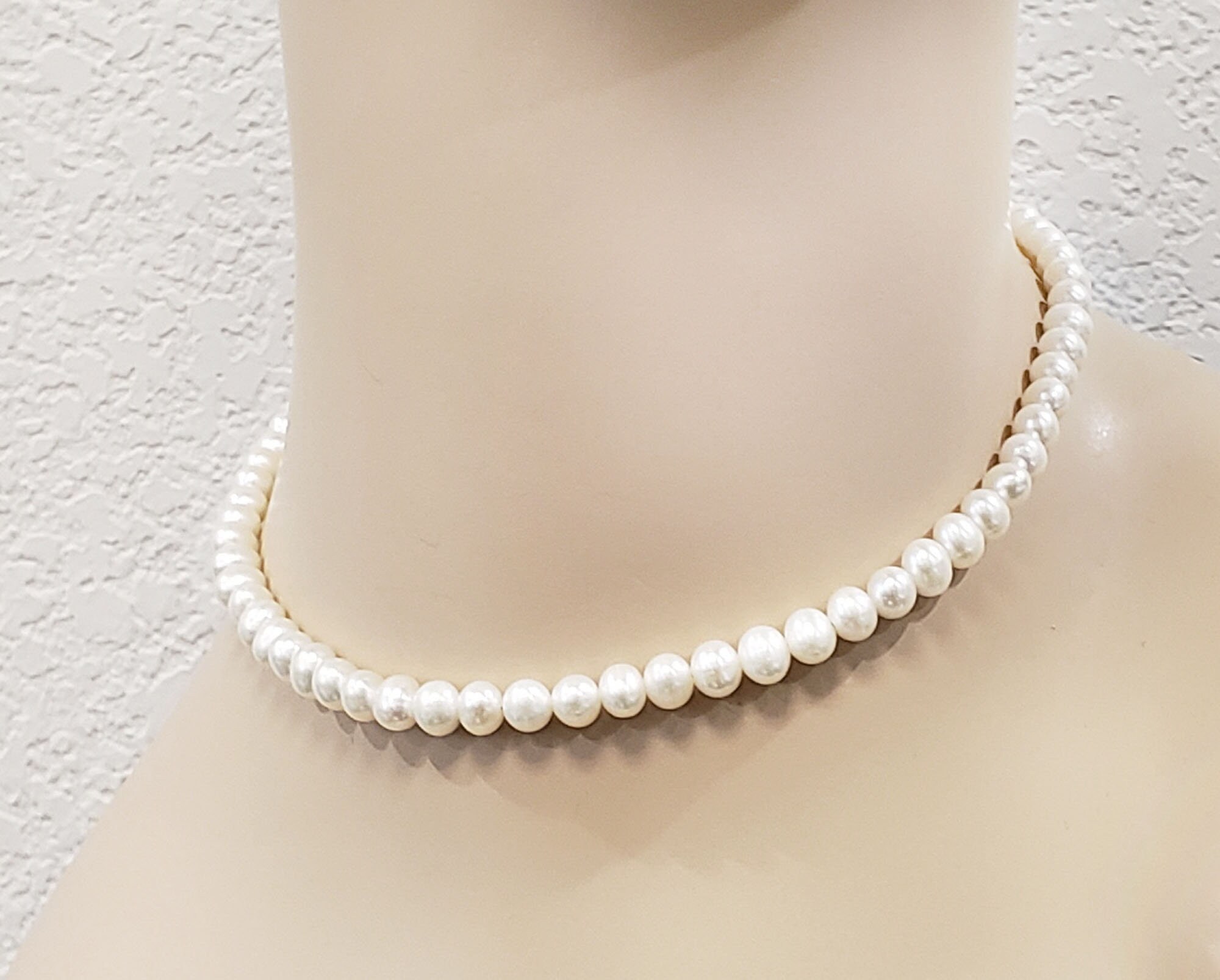 14 In Pearl Choker Real Freshwater Pearl Necklace Adjustable Etsy