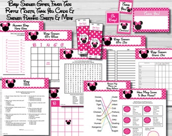 Large Minnie Mouse Girl Baby Shower Package Printable Supplies VALUE Game Pack Favor Tags Raffle Tickets Thank You Cards