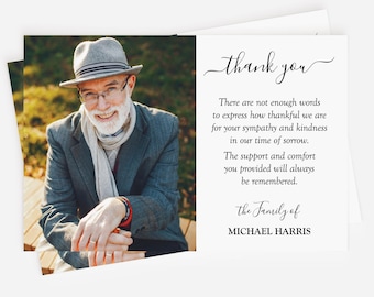Personalized Funeral Thank You Cards, Sympathy Acknowledgment, Photo, Printed with Envelopes