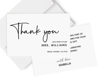 PRINTED + SHIPPED Bridal Shower Thank You Cards and Envelopes, Thank You From The Future Mrs. Bride, Minimalist Script B8