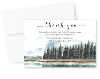 PRINTED + SHIPPED Personalized Funeral Thank You Cards & Envelopes Sympathy Acknowledgement Celebration of Life, Nature Mountains Outdoors