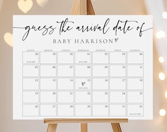 Printed + Shipped: Giant Due Date Calendar Game, Personalized, Guess Baby's Birth Date Birthday, Baby Shower Game, Arrival Date Prediction