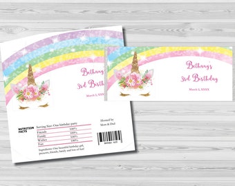 DIY Editable - Candy Bar WRAPPERS - Unicorn Printable Personalized Baby Shower Birthday Party Favors