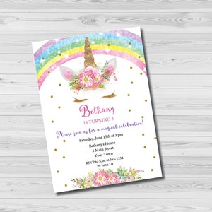 DIY Editable Invitation - RAINBOW UNICORN Birthday Invitation, Rainbow Unicorn Invitation, Unicorn Invitations