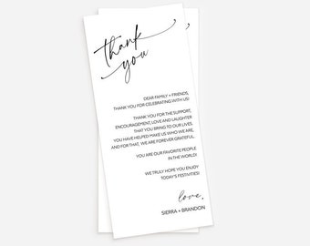 Printed Personalized Thank You Place Setting, Wedding Thank You Card, Wedding Thank You Note, Table Thank You Card Minimalist Calligraphy B8