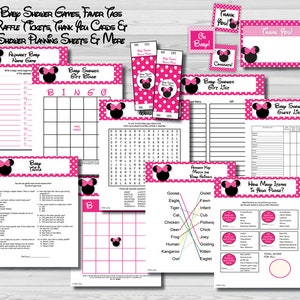 Large Minnie Mouse Girl Baby Shower Package Printable Supplies VALUE Game Pack Favor Tags Raffle Tickets Thank You Cards