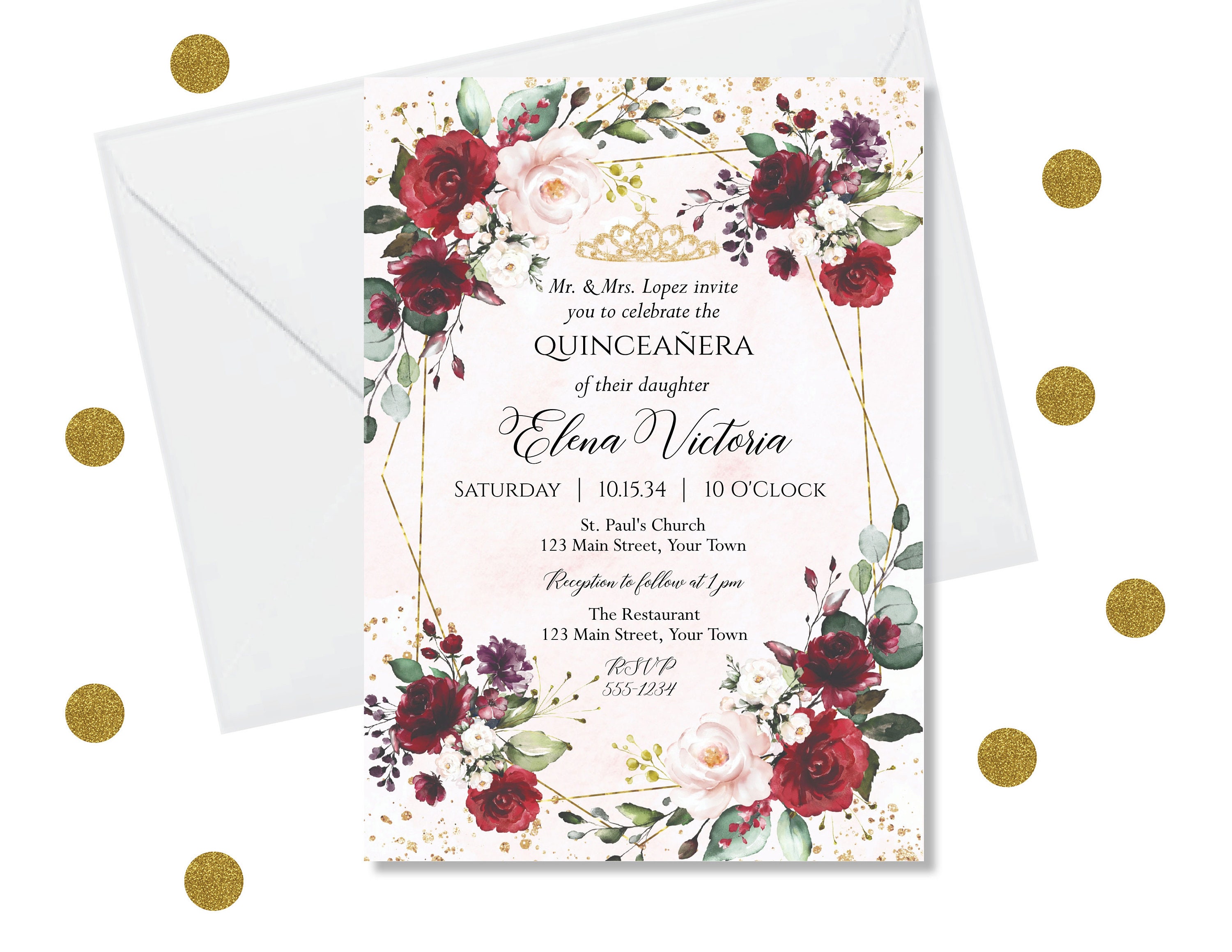 DIY Editable Quinceañera Invitación Red Burgundy Flowers - Etsy España DIY Editable Quinceañera Invitación Red Burgundy Flowers - Etsy España