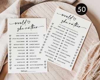 50 Would She Rather Bridal Shower Game Cards: Fun Activity