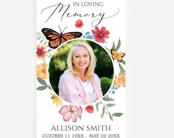 Wildflower Funeral Memorial Prayer Cards, Personalized Photo (Lamination Available)