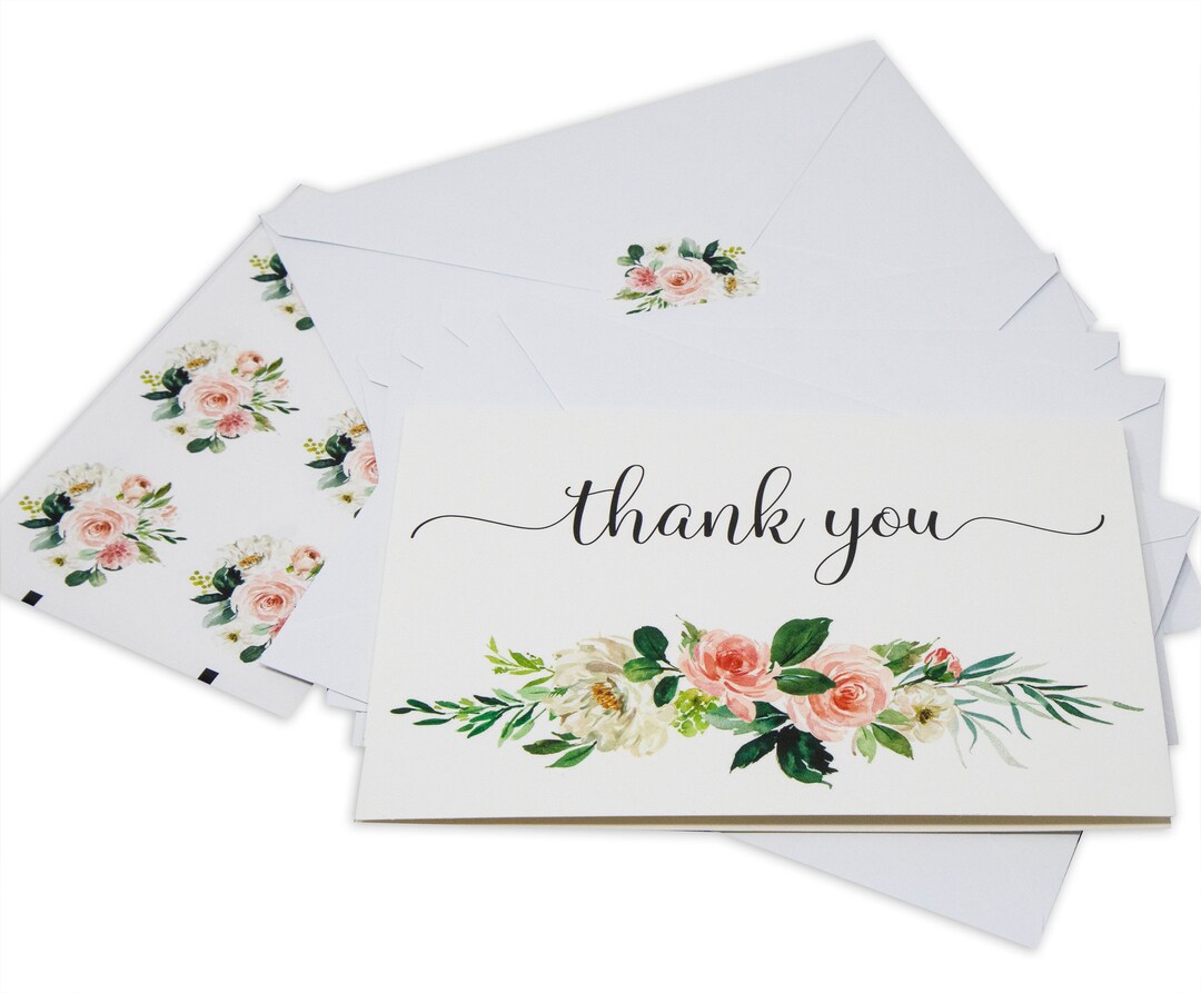 48 Thank You Cards Envelopes & Matching Seal Stickers Boxed Blush Pink ...