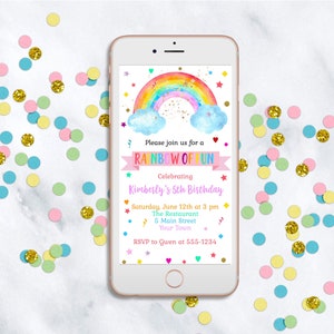 DIY Editable Electronic Rainbow Party Invitation Template - Evite - Invite - Cell Phone Birthday - Corjl - Instant Download