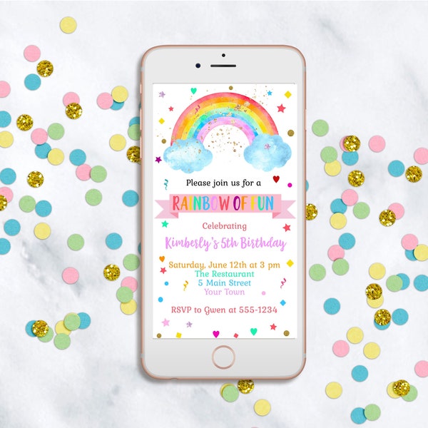 DIY Editable Electronic Rainbow Party Invitation Template - Evite - Invite - Cell Phone Birthday - Corjl - Instant Download