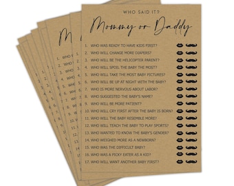 Mommy or Daddy Game Cards: Baby Shower Activity, Gender Neutral Kraft Design (50 Cards)