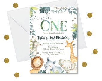 Editable Wild One First Birthday Invitation, Boy Birthday Invite. Jungle Safari Boy Invitation, Paperless Post