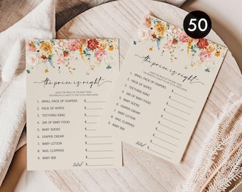Wildflower Baby Shower Game: Price is Right, Floral Design (50 Cards)