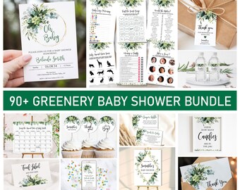 Eucalyptus Baby Shower Bundle, Games, Invitations, Decor (Digital Download)