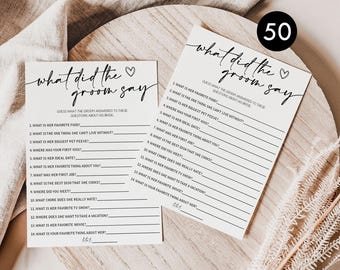 What Did The Groom Say Game: Bridal Shower Activity Cards, Set of 50