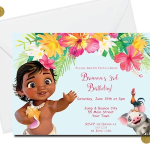 Convite editável DIY - Convite para festa Baby Moana Imprima você mesmo, Convite de aniversário Moana DIY, Convite para impressão para festa Moana, Moana