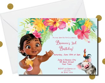 DIY Editable Invitation - Baby Moana Party Invitation Print Yourself, Moana Birthday Invitation DIY, Moana Party Printable Invitation, Moana