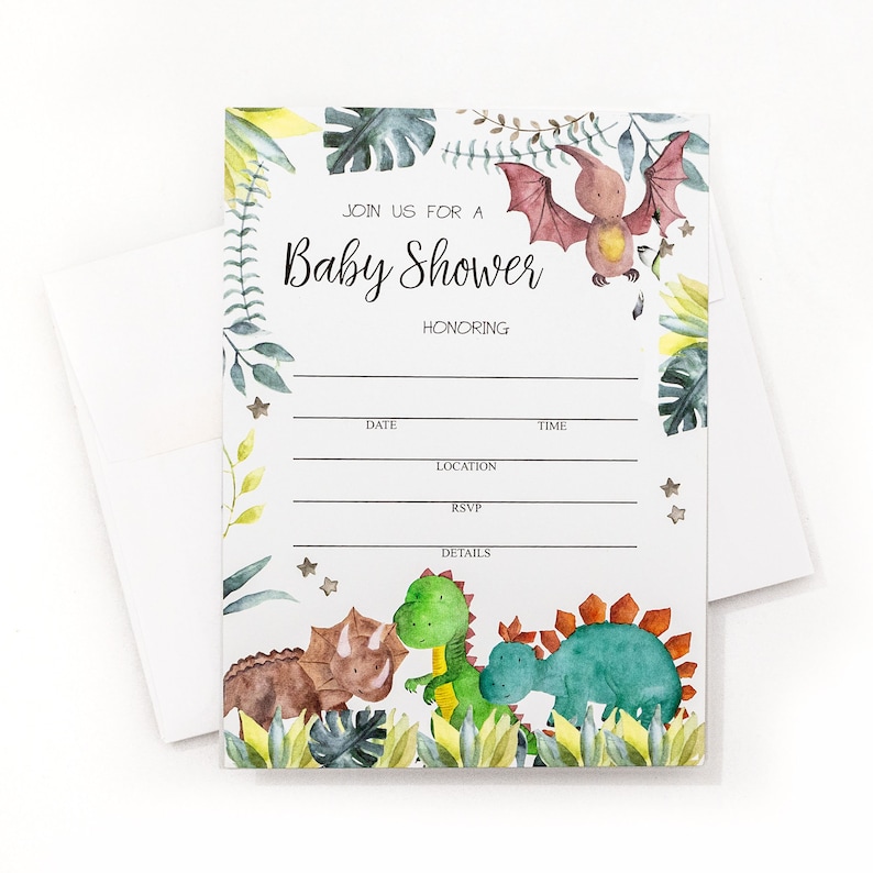 50 Dinosaur Baby Shower Invitations and 50 Envelopes Fill in Etsy