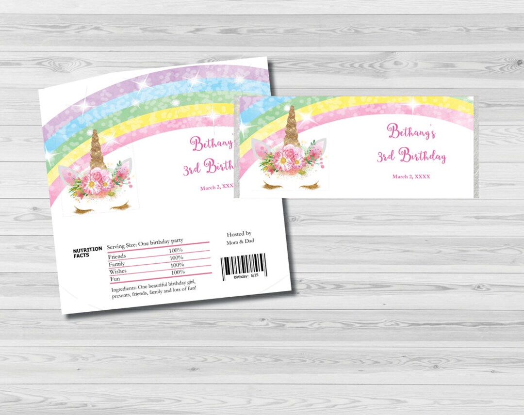 DIY Editable - Candy Bar WRAPPERS - Unicorn Printable Personalized Baby ...