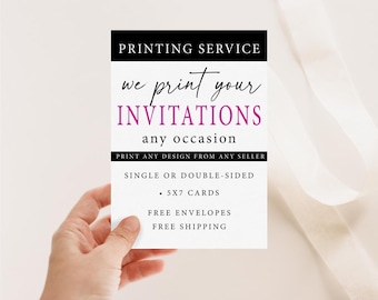 Custom Invitation Printing Service, Thick Matte Cardstock, Free Envelopes