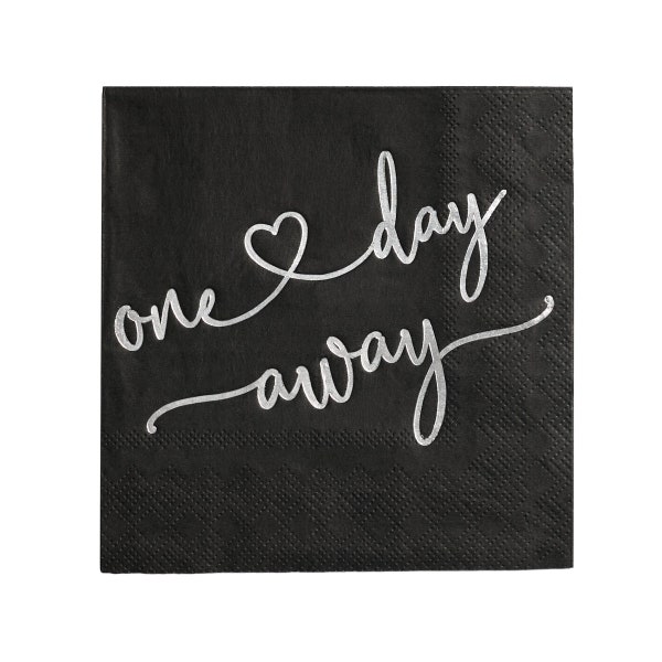 One Day Away Rehearsal Dinner Cocktail Napkins Black Silver Napkins Dessert Beverage Table Decorations Wedding Party Supplies 100 Pcs, 3-ply