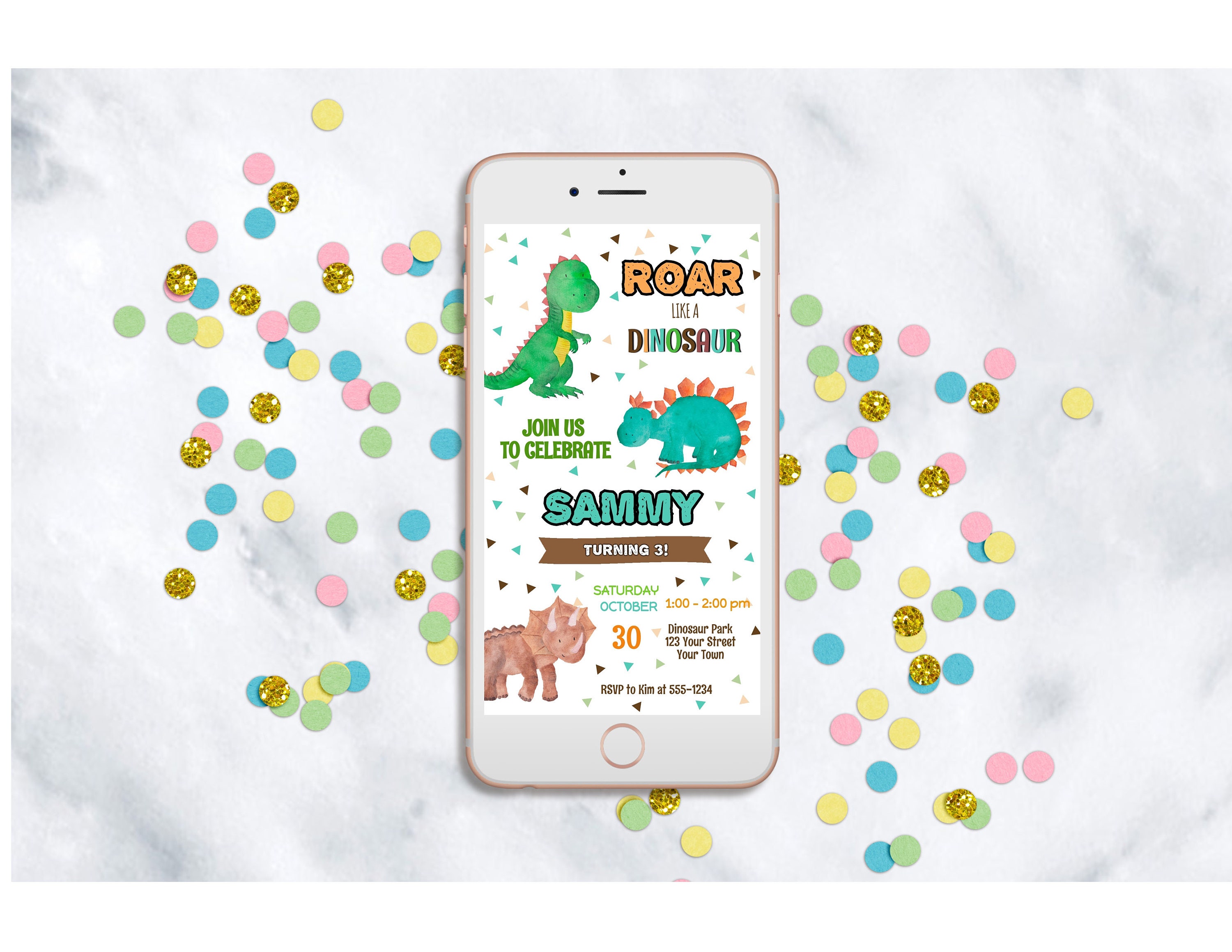Digital Dinosaur Party Invitation Dino Birthday Iphone Invite