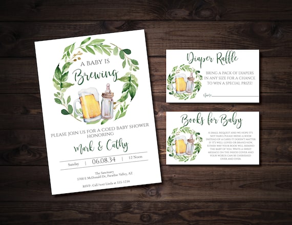 A Baby is Brewing Invitation, Coed Baby Shower Invite Set (Digital Download )