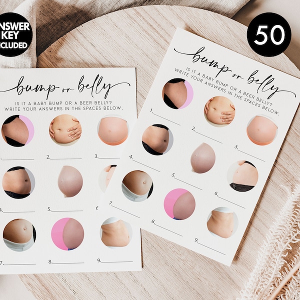 PRINTED + SHIPPED: 50 Baby Bump or Beer Belly Game (50-Cards) Fun Baby Shower Activity, Gender Neutral Boy or Girl Heavy Card Stock B8