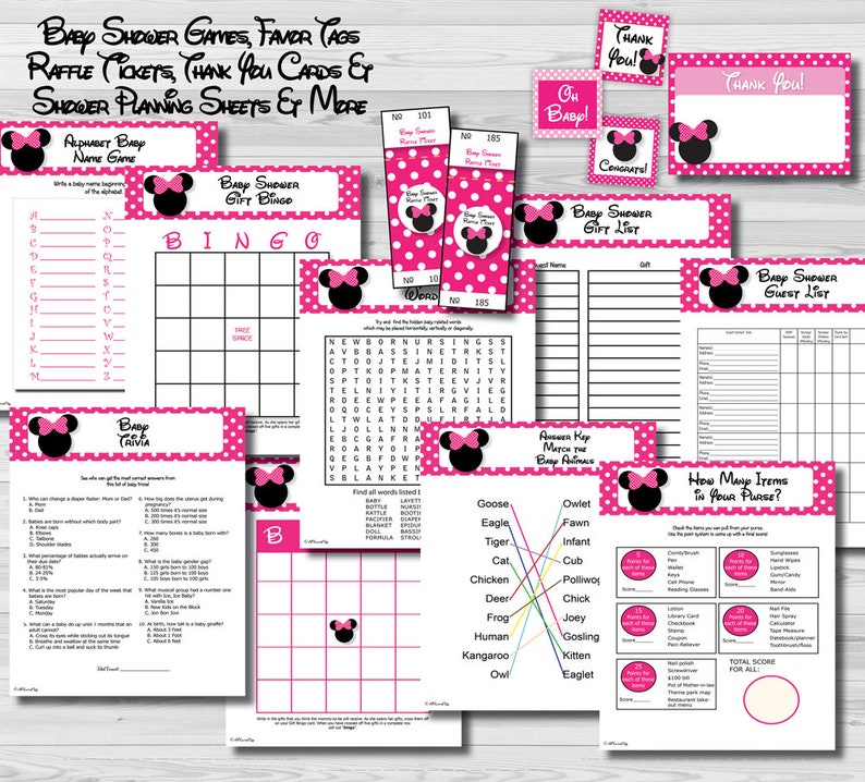Minnie Mouse Baby Shower Games Package, Favor Tags (PDF) bild 1