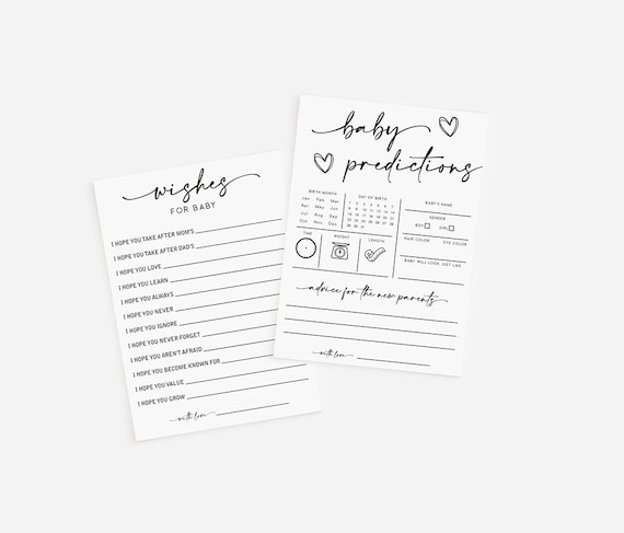 PRINTED + SHIPPED: 50 Baby Shower Advice and Prediction & Wishes For Baby, Fun Shower Activity Gender Neutral Minimalist Heavy Card Stock B8