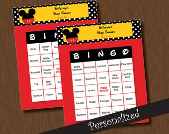 DIY Editable Name - Mickey Mouse BINGO - 100 Baby Shower Bingo Games - Unique Printable Personalized Cards DIY