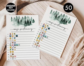Adventure Awaits Baby Shower Emoji Pictionary Game: Woodland Forest (50 Cards)