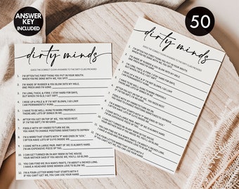 PRINTED + SHIPPED: 50 Dirty Minds Game Cards Bridal Shower Bachelorette Party Wedding Engagement Rehearsal Dinner Activity, Minimalist B8