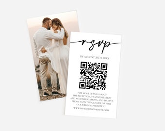 PRINTED + Shipped: Wedding RSVP Cards with Photograph, QR Code Response Card Online, Reply Card, Invitation Insert, Enclosure, Minimalist B8