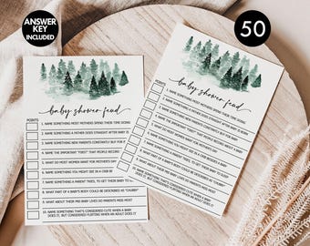 Adventure Awaits Baby Shower Game: Family Feud, Woodland Theme (50 Cards)