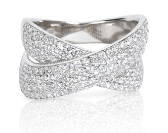 Trendy 925 Sterling Silver Rhodium Plated Cubic Criss Cross Cubic Zirconia Ring
