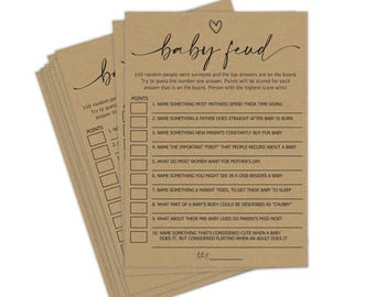 Baby Shower Feud Game Cards: Rustic Kraft Cardstock Party Activity (50 Pack)