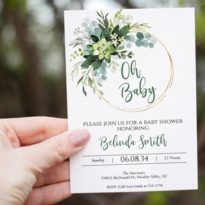 DIY Editable Oh Baby Greenery Baby Shower Invitation, Diaper Raffle and Books for Baby Insert Template Two-Sided Eucalyptus Gender Neutral image 5