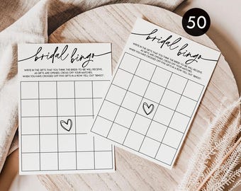 Bridal Shower Bingo Game: Minimalist Design, 50 Cards