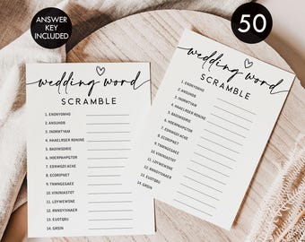 50 Wedding Word Scramble Cards: Bridal Shower Game