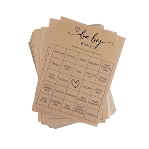 Baby Bingo Game Cards: 50 Kraft Pre-Printed for Baby Shower Gift Activity