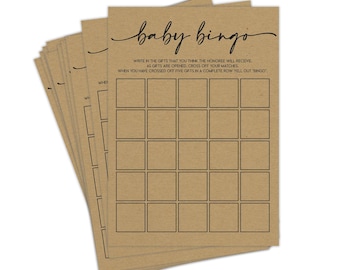 Baby Shower Bingo Cards: Rustic Kraft Gift Opening Game (50 Pack)