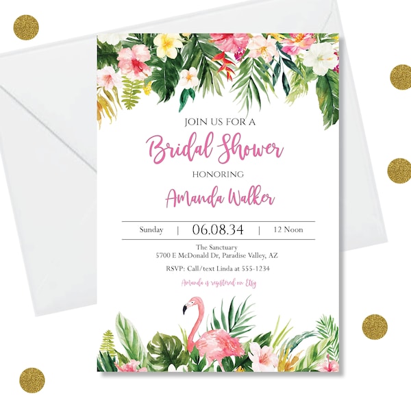 DIY Editable Tropical Bridal Shower Invitation Template - Tropical Bridal Shower Watercolor Invite, Any Occasion, Paperless Post