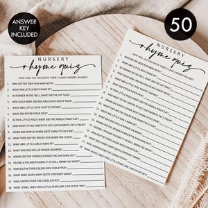 50 Nursery Rhyme Baby Shower Game Cards: Gender Neutral (50-Cards) B8