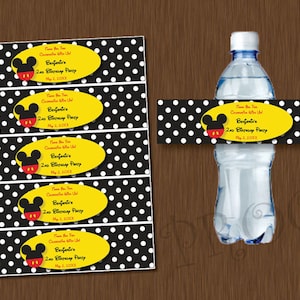 DIY Editable - Mickey Mouse Water Bottle Labels Imprimable Personnalisé Baby Shower Birthday Party Family Reunion Favors