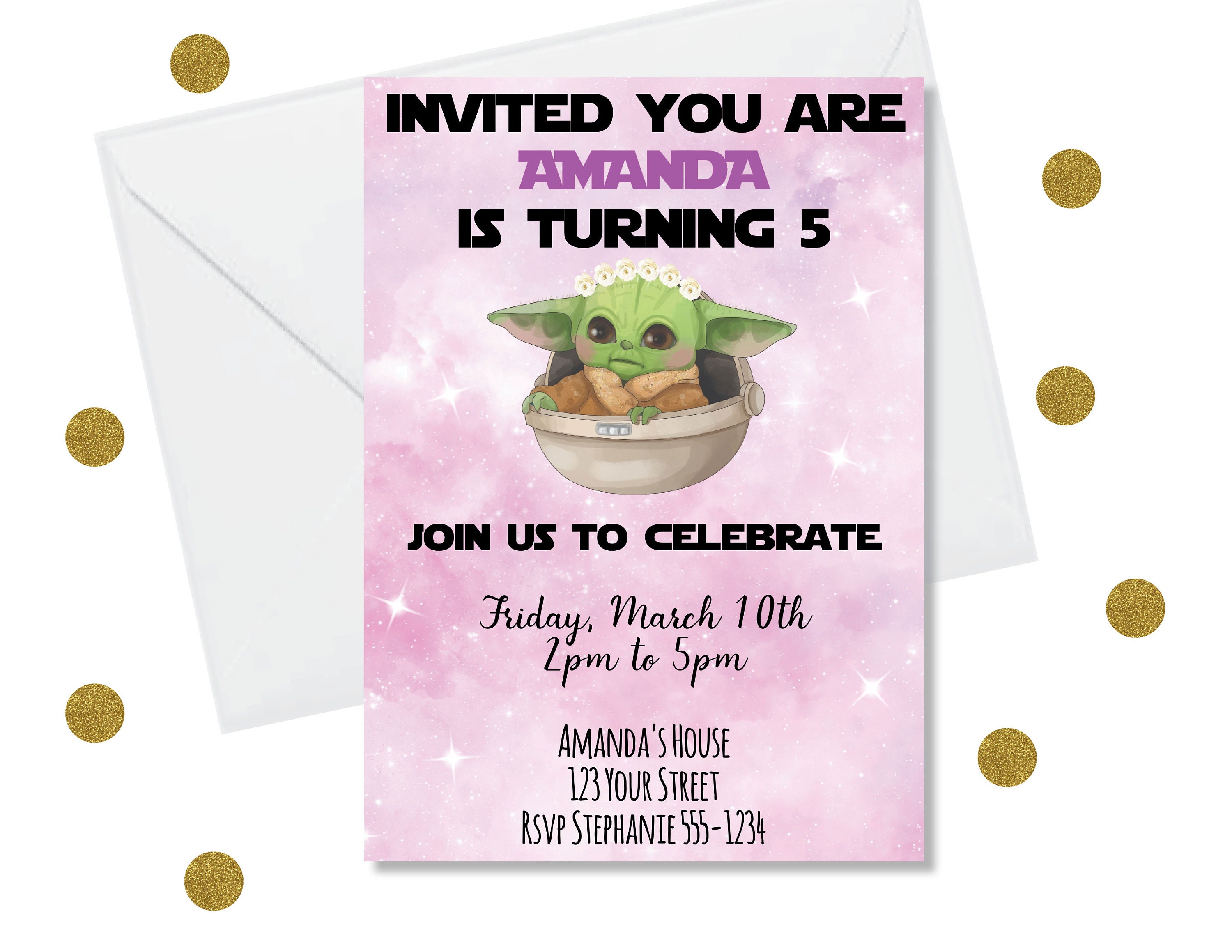 DIY Editable Girl Mandalorian Birthday Party Invitation image image